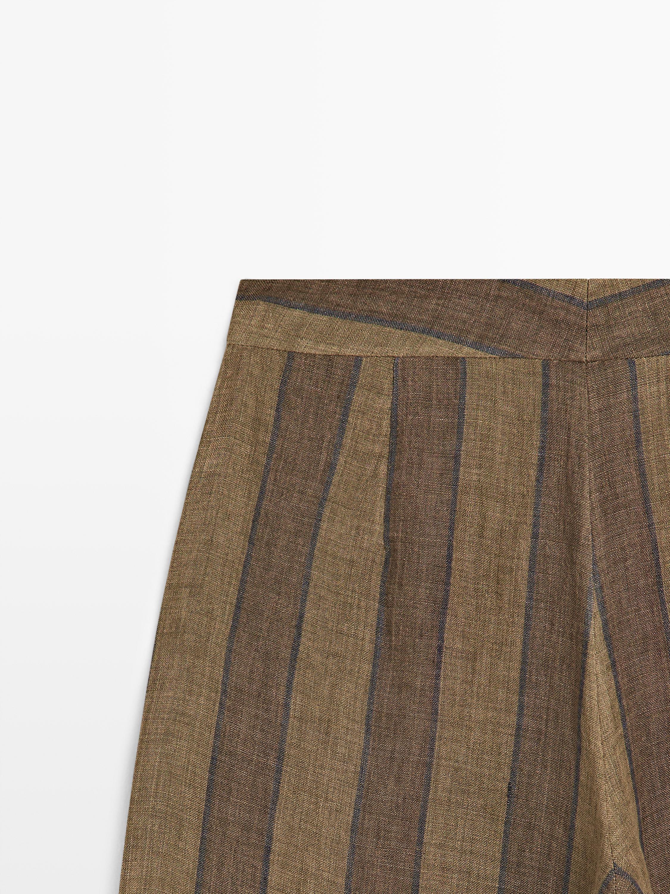 Pantalon large à rayures en lin
